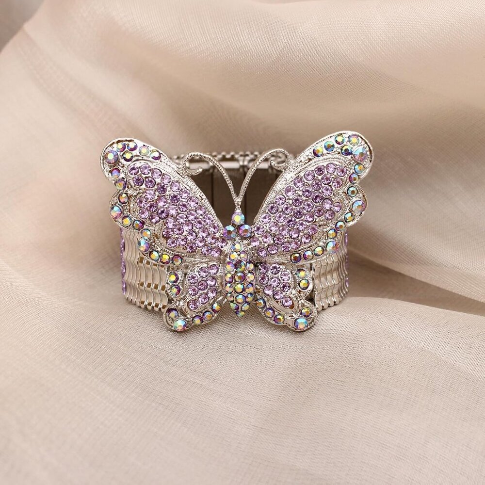 Elegant Crystal Butterfly Bangle Bracelet Stretch Jewelry for Women Wedding Brid - Picture 4 of 5